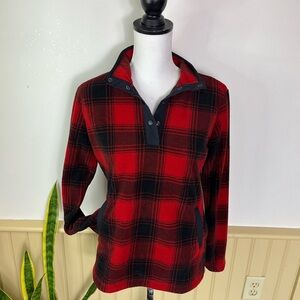 Duluth Trading Co Womens Red Black Plaid Fleece Pullover XS Fall Outdoor Cozy
